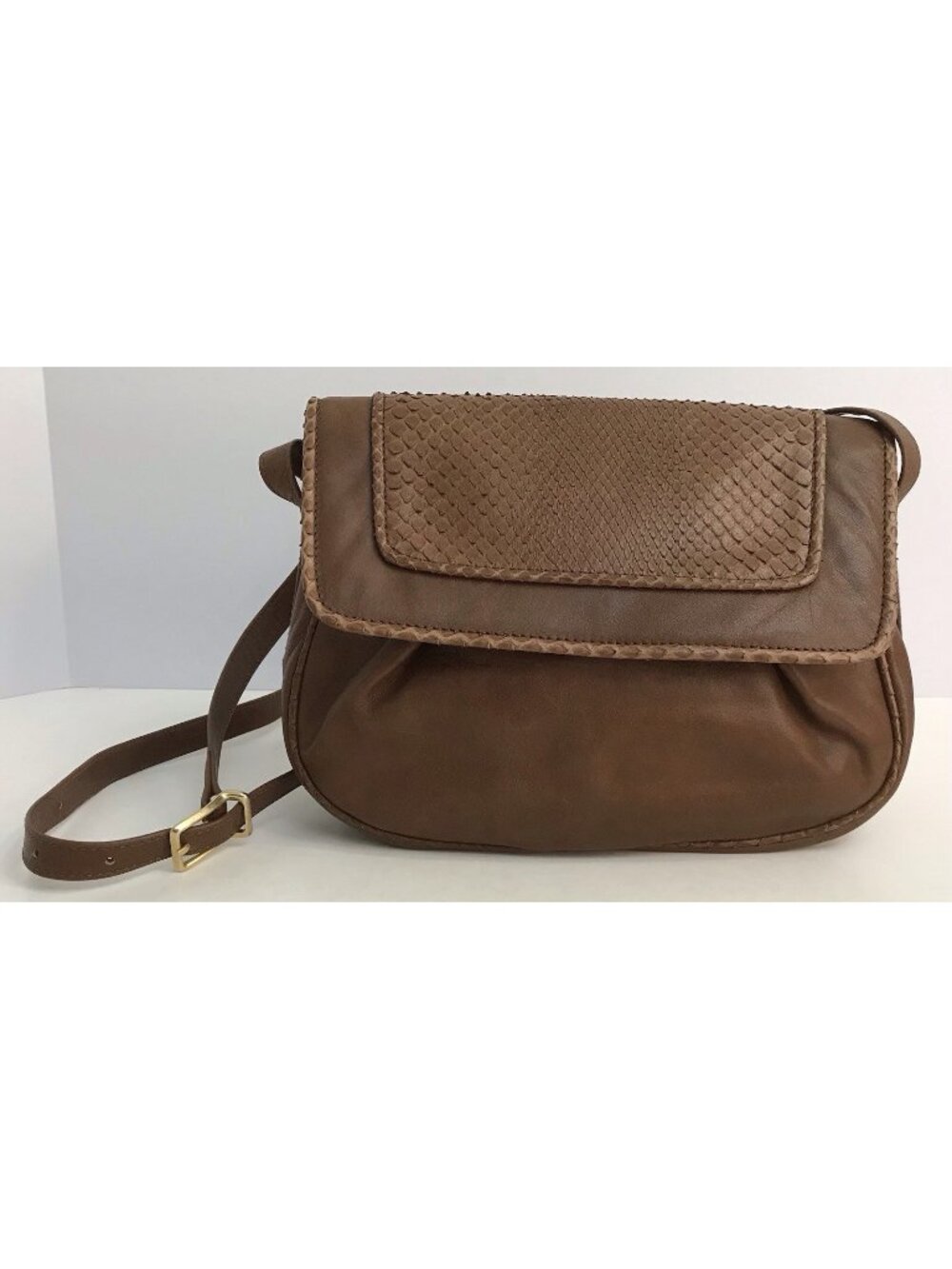 Vintage Susan Gail Brown Leather Crossbody Bag with Snakeskin Texture